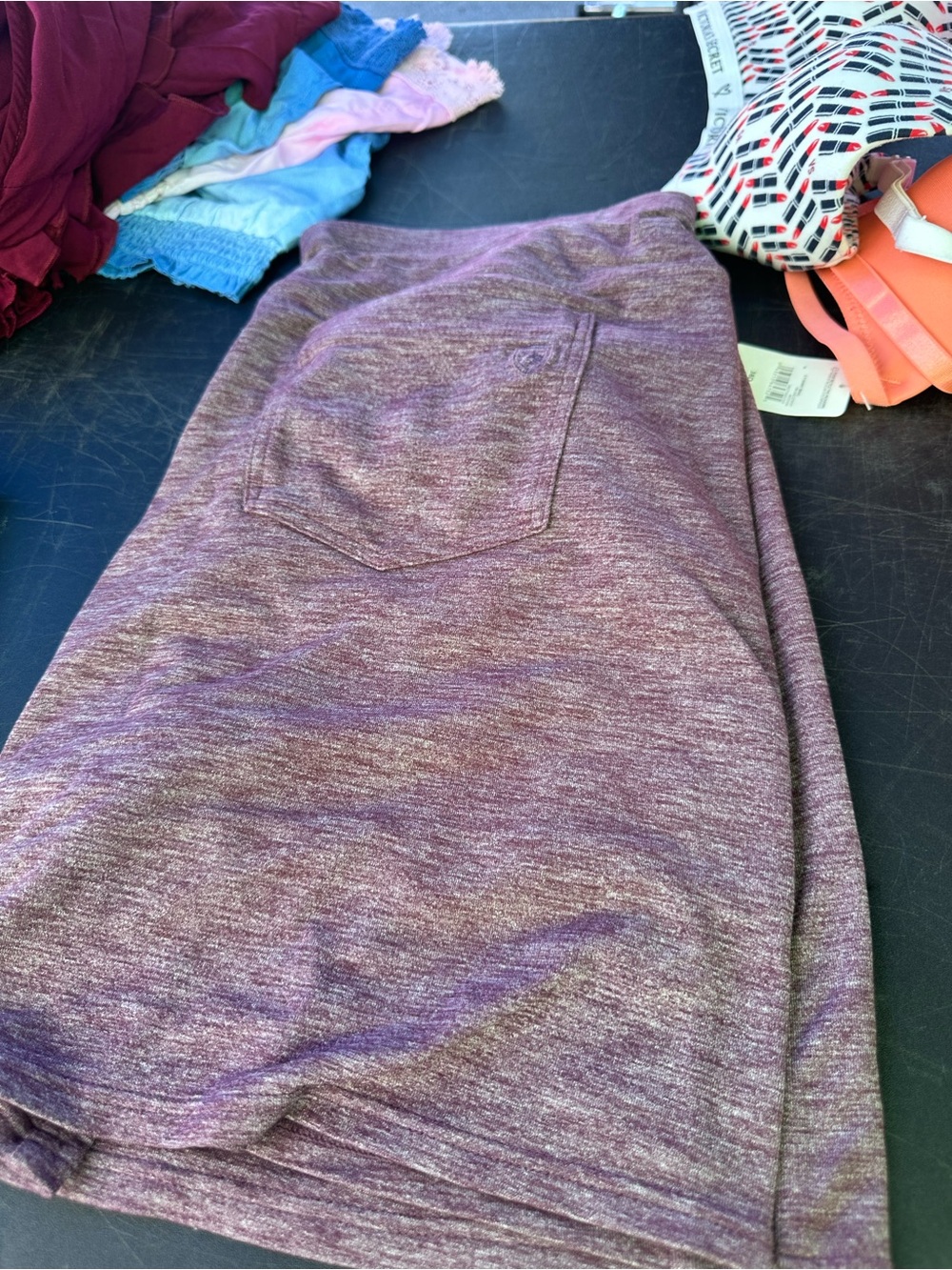 Heathered Purple Midi Pencil Skirt with Back Patch Pocket